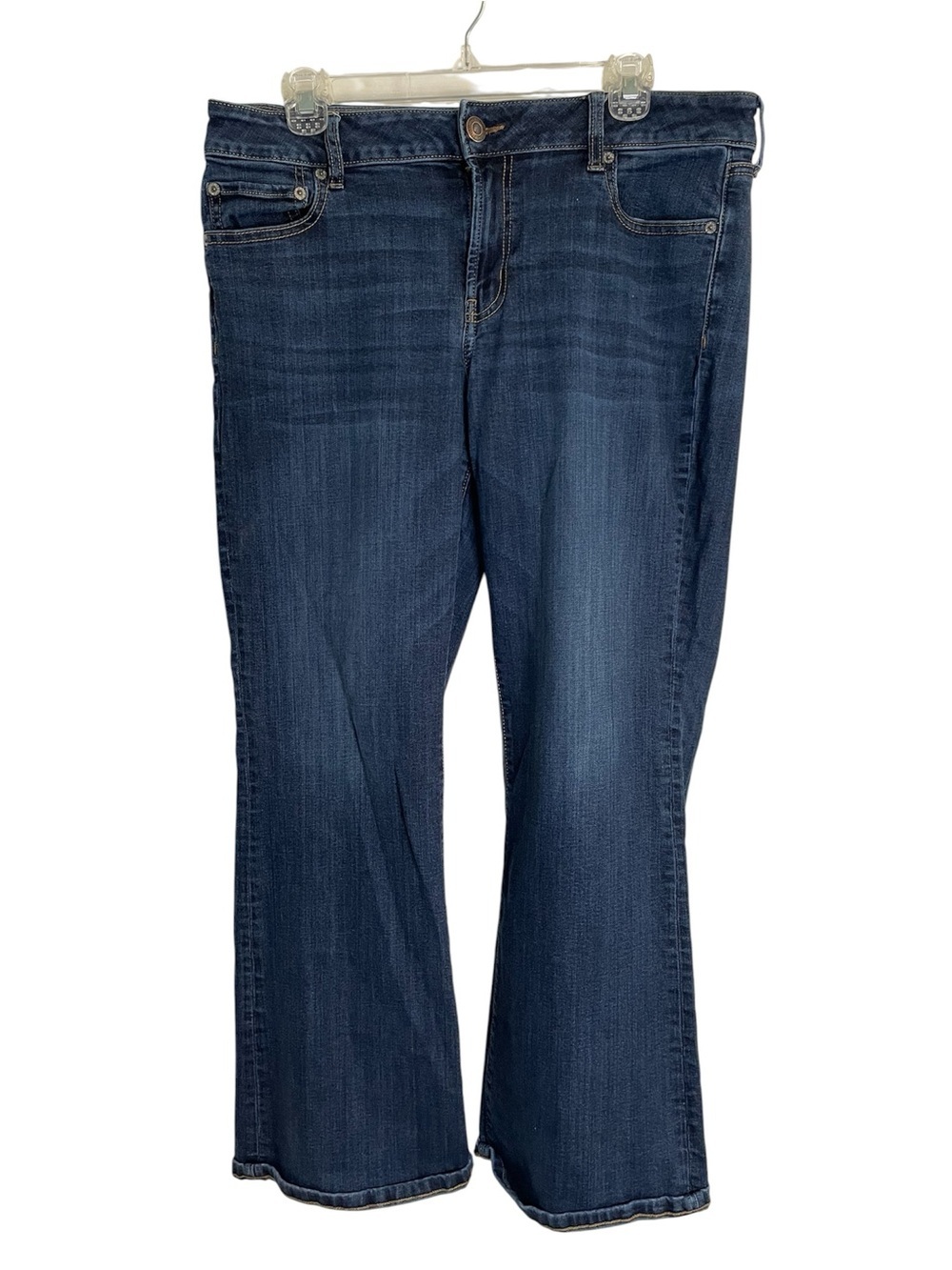 American Eagle Outfitters Dark Blue Flare Jeans Size 16 Short Super Stretch